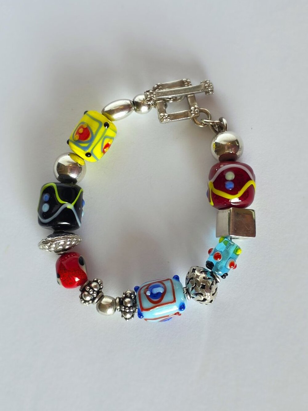 Silpada Lampwork Art Glass Bead Bracelet Sterling Silver 925 Toggle B0871